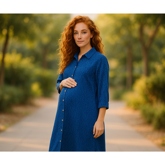 Hatch MaternityButton Down Leopard Print Shirt Dress Blue Size Small